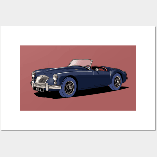 Classic MG MGA Roadster in blue Posters and Art